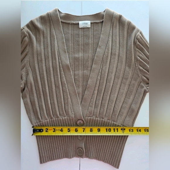 Wilfred Plunge Front Cardigan Merino Wool Blend Three Button Front In Brown Sz L - Picture 9 of 14